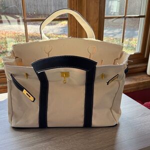 Boatkin Bag. Natural canvas with navy blue straps Tote Bag.